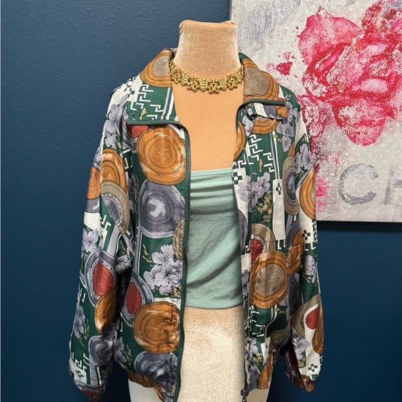 Fuda Stylish Green Silk Patterned Women's Jacket M - Picture 2 of 9